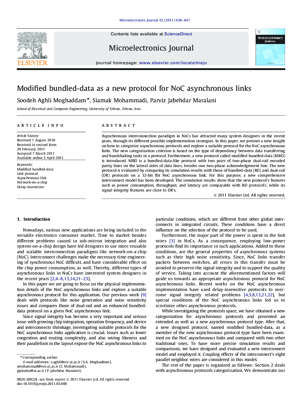 Modified bundled-data as a new protocol for NoC asynchronous links