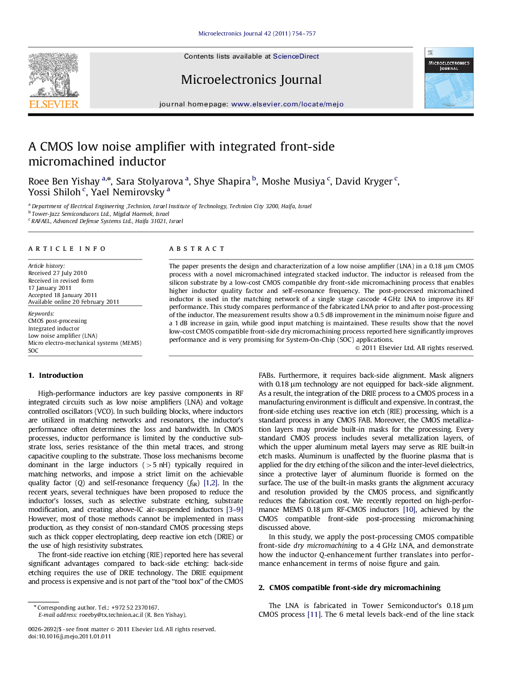 A CMOS low noise amplifier with integrated front-side micromachined inductor