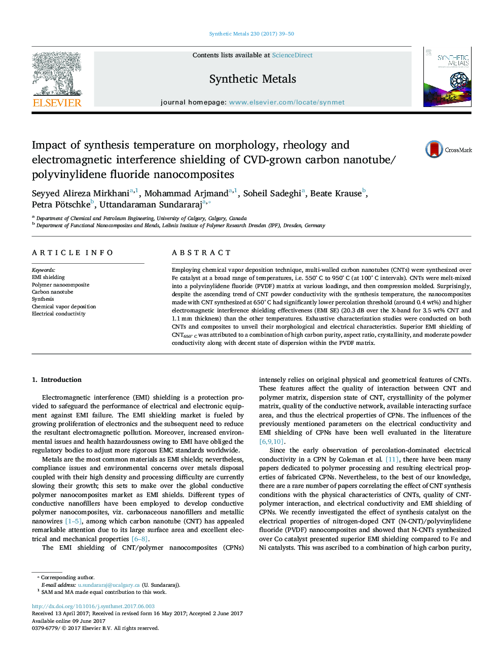 Impact of synthesis temperature on morphology, rheology and electromagnetic interference shielding of CVD-grown carbon nanotube/polyvinylidene fluoride nanocomposites