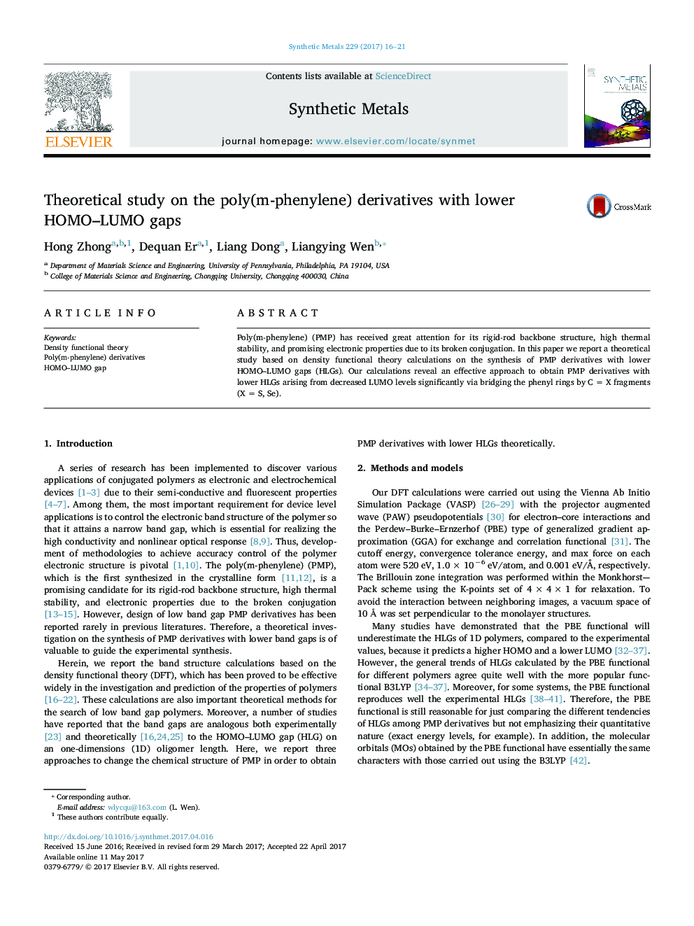 Theoretical study on the poly(m-phenylene) derivatives with lower HOMO-LUMO gaps