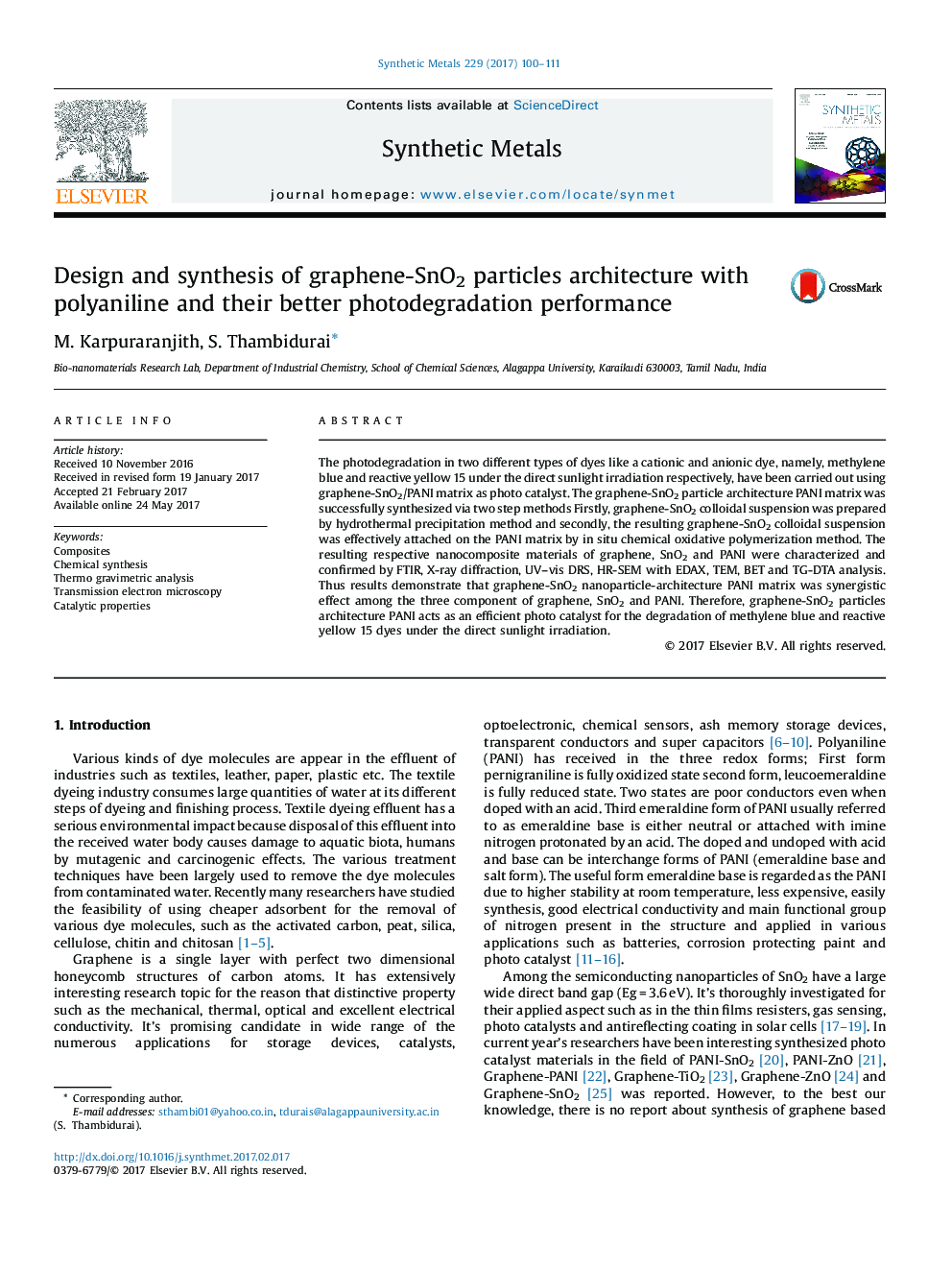 Design and synthesis of graphene-SnO2 particles architecture with polyaniline and their better photodegradation performance