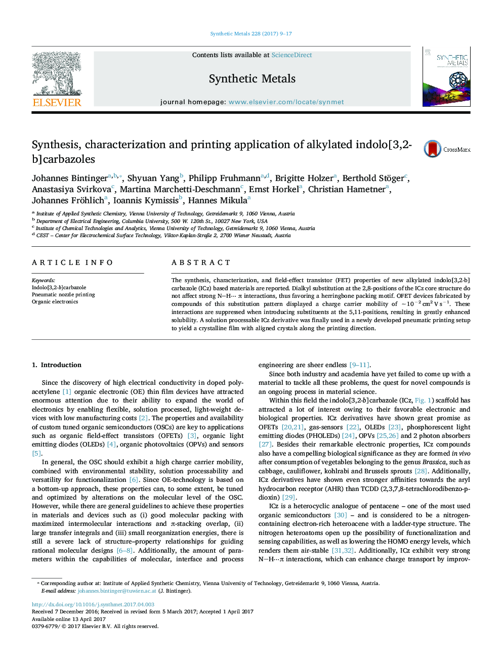 Synthesis, characterization and printing application of alkylated indolo[3,2-b]carbazoles