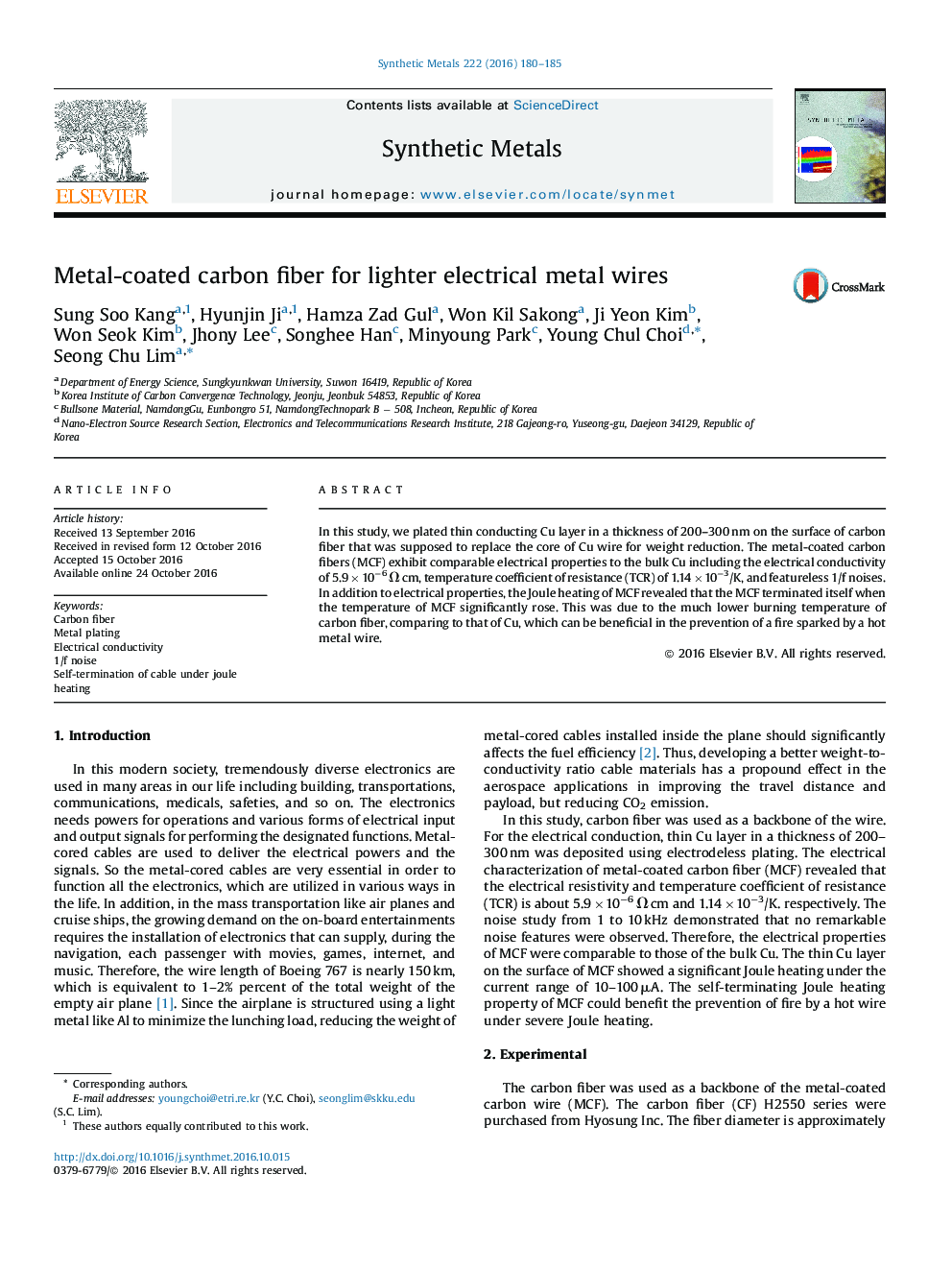 Metal-coated carbon fiber for lighter electrical metal wires