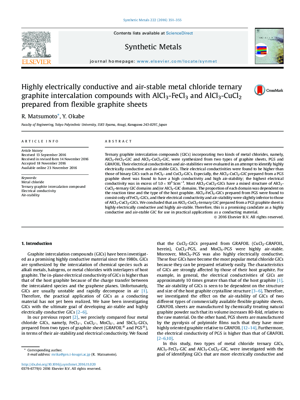 Highly electrically conductive and air-stable metal chloride ternary graphite intercalation compounds with AlCl3-FeCl3 and AlCl3-CuCl2 prepared from flexible graphite sheets
