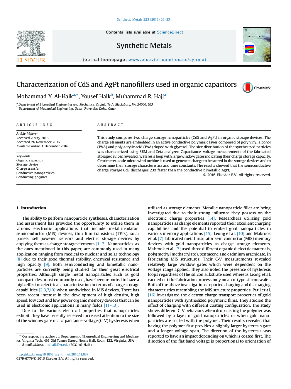 Characterization of CdS and AgPt nanofillers used in organic capacitors