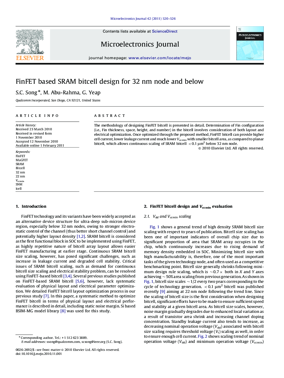 FinFET based SRAM bitcell design for 32 nm node and below