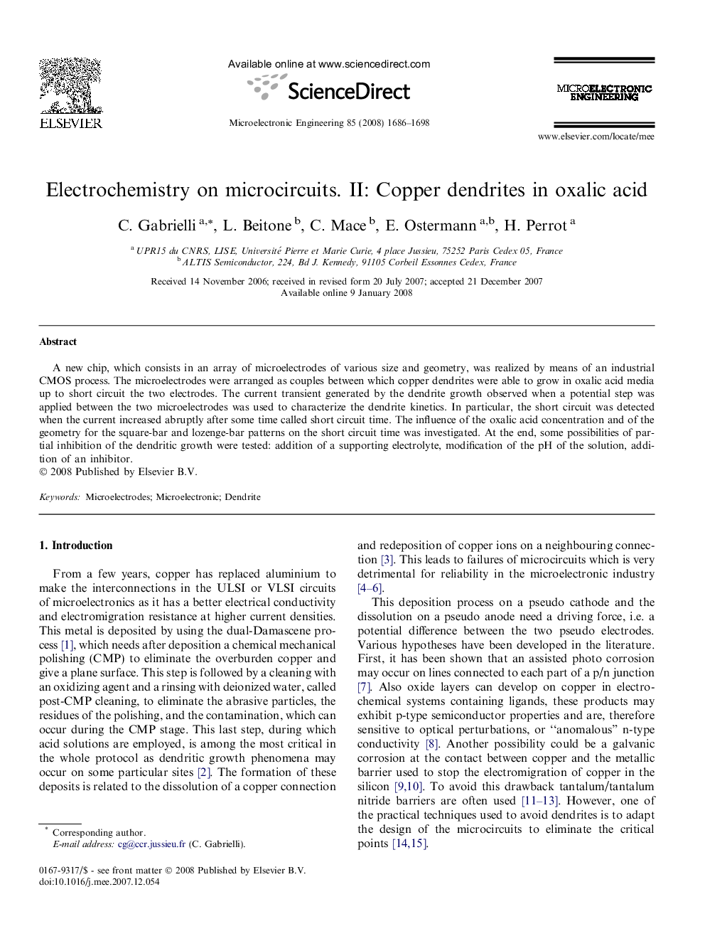 Electrochemistry on microcircuits. II: Copper dendrites in oxalic acid