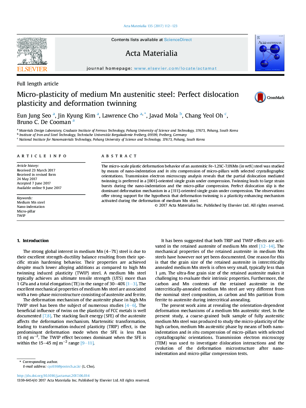 Micro-plasticity of medium Mn austenitic steel: Perfect dislocation plasticity and deformation twinning