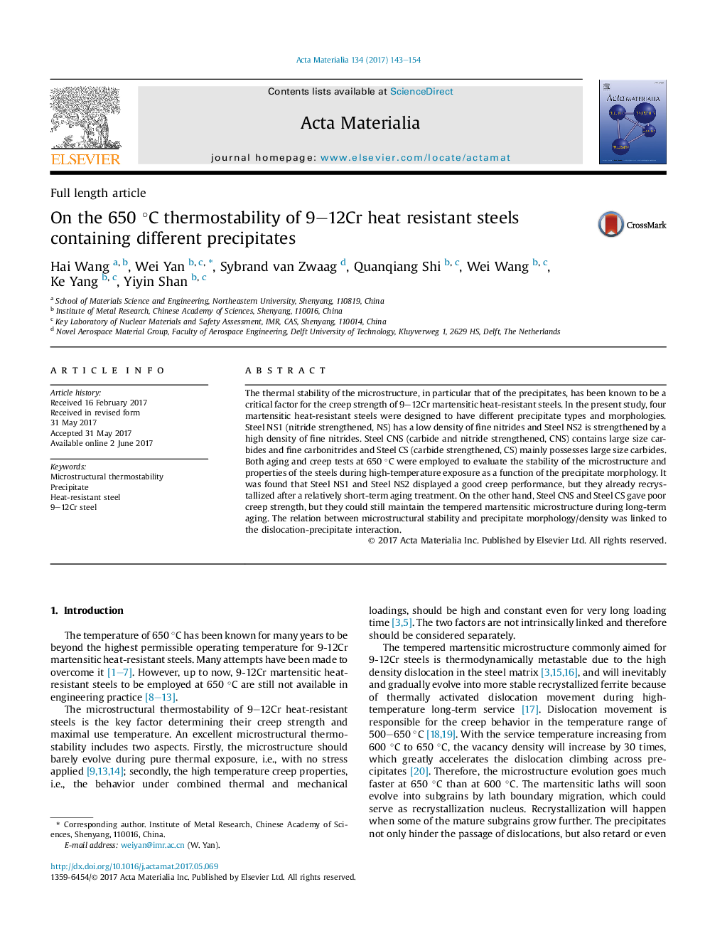 On the 650 °C thermostability of 9–12Cr heat resistant steels containing different precipitates