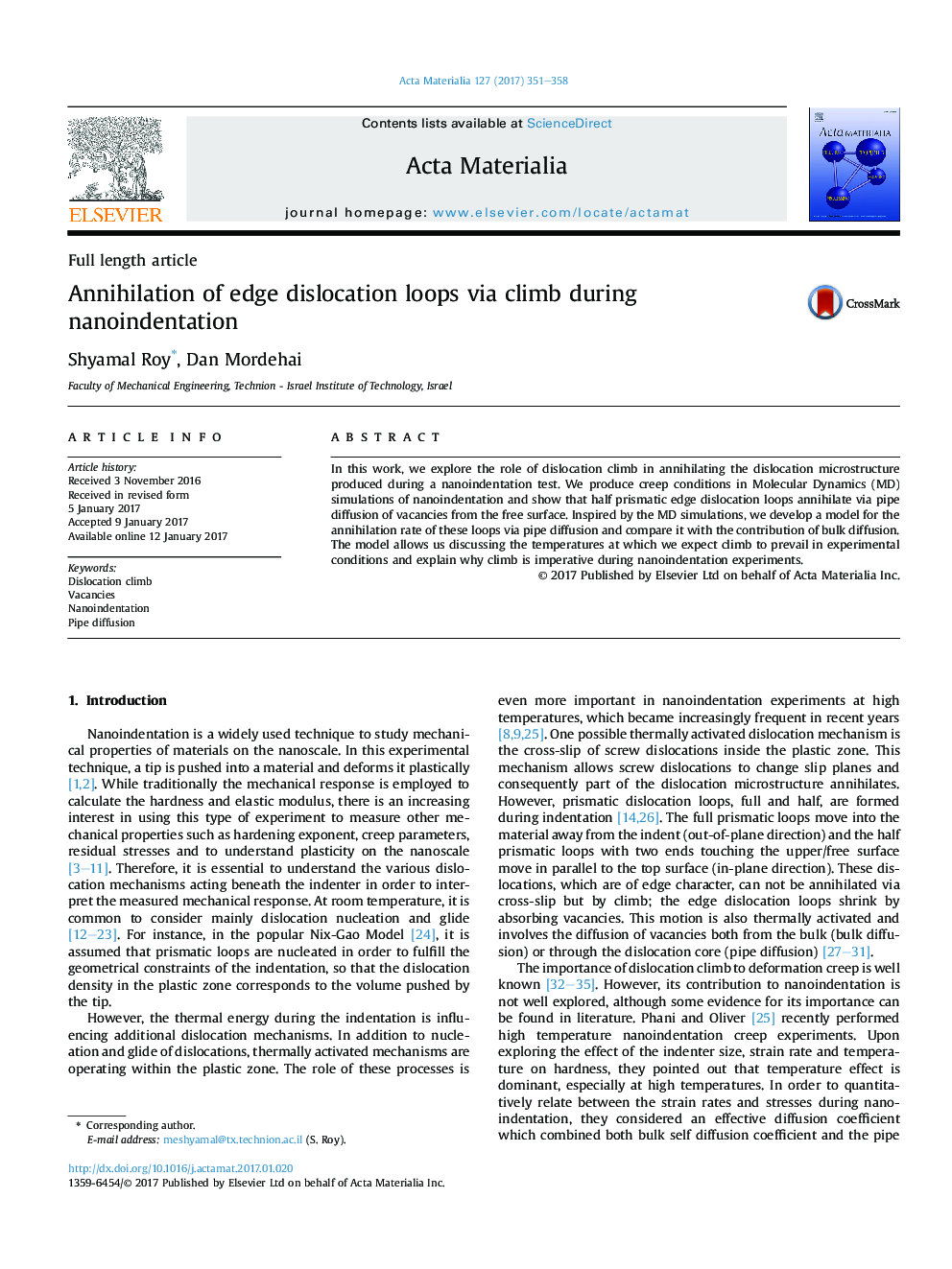 Annihilation of edge dislocation loops via climb during nanoindentation