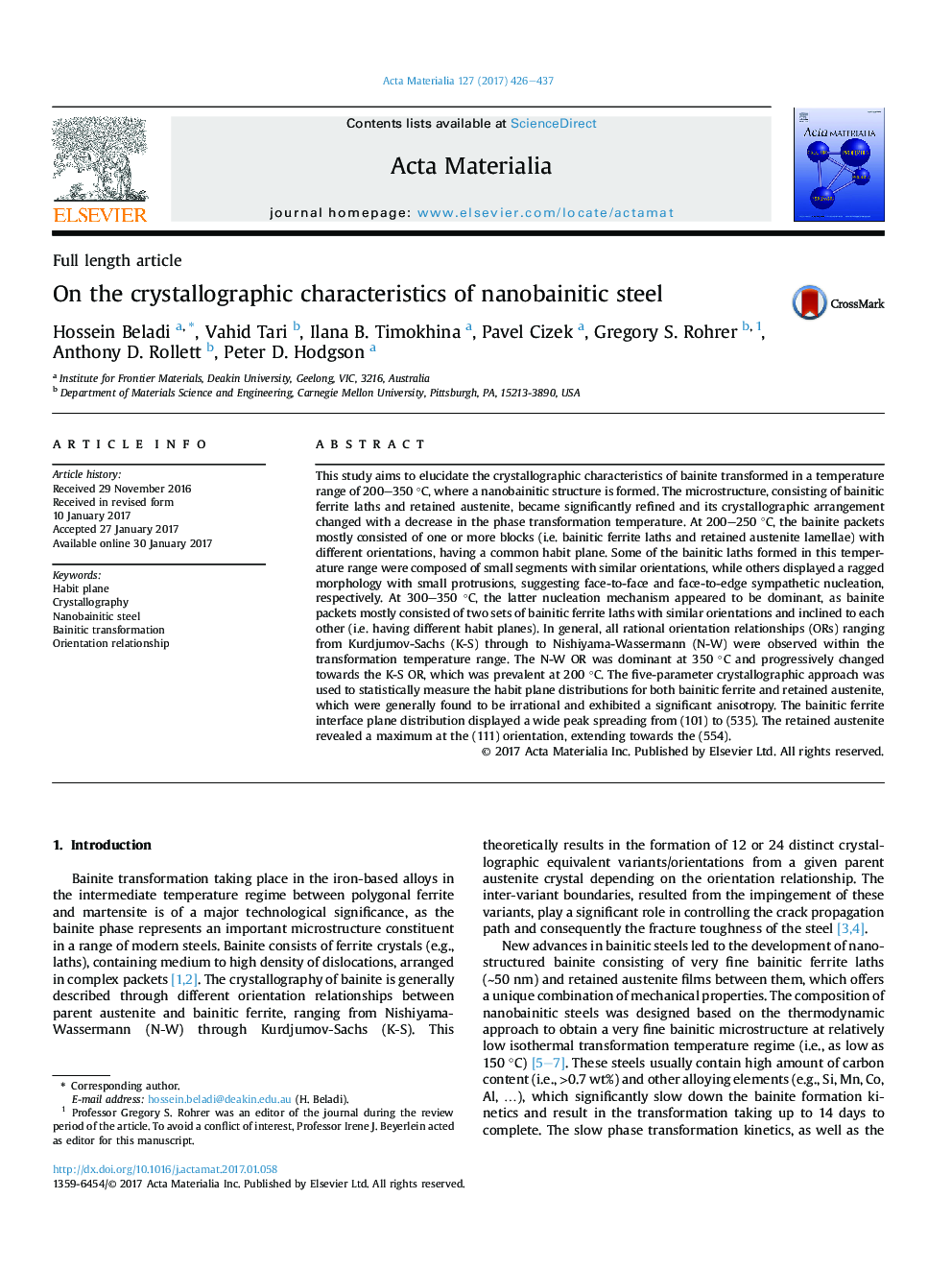 On the crystallographic characteristics of nanobainitic steel