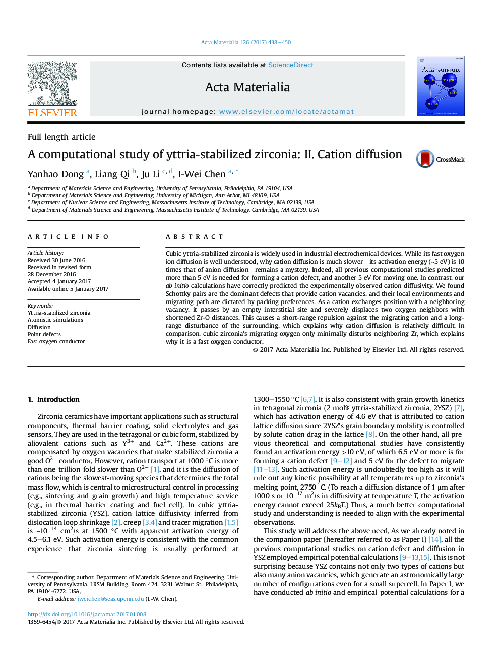 A computational study of yttria-stabilized zirconia: II. Cation diffusion