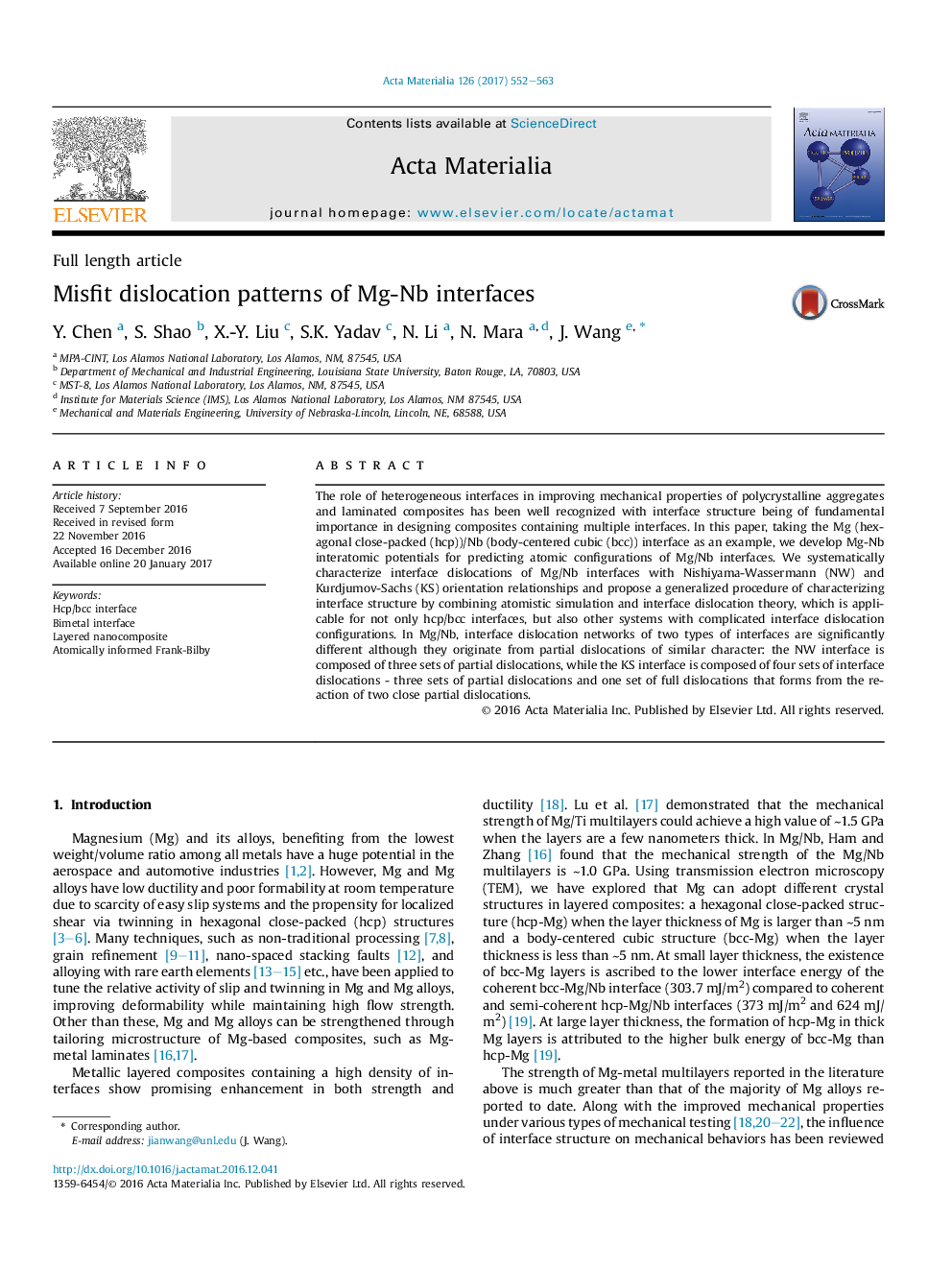 Misfit dislocation patterns of Mg-Nb interfaces