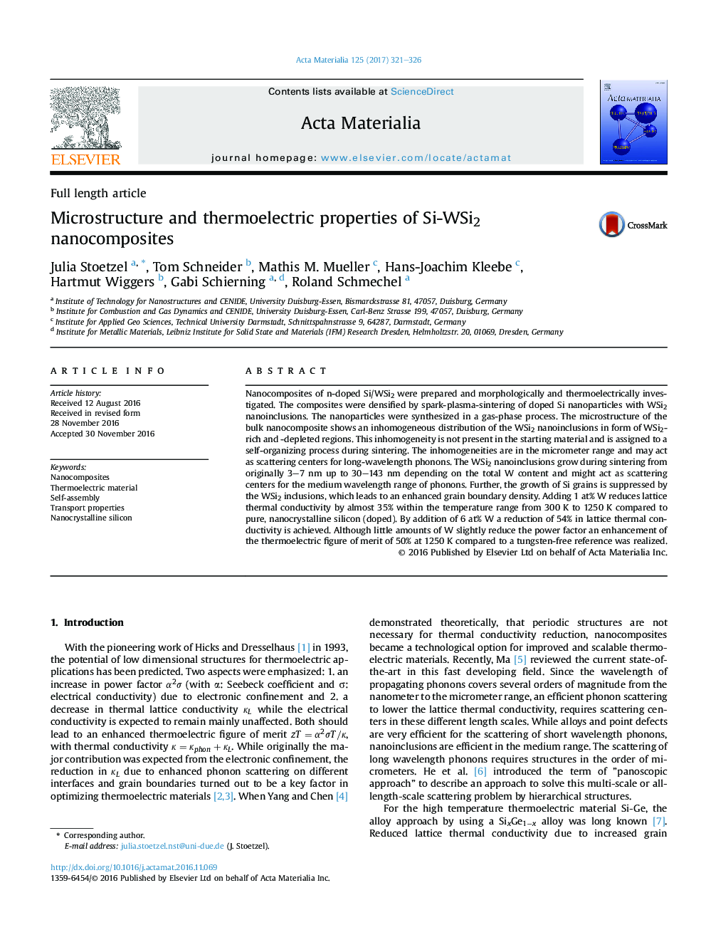 Microstructure and thermoelectric properties of Si-WSi2 nanocomposites