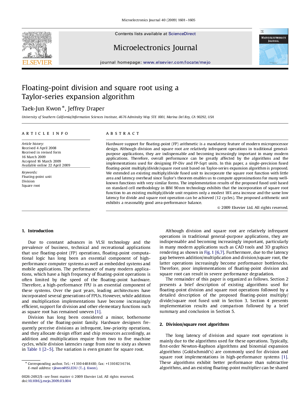 Floating-point division and square root using a Taylor-series expansion algorithm