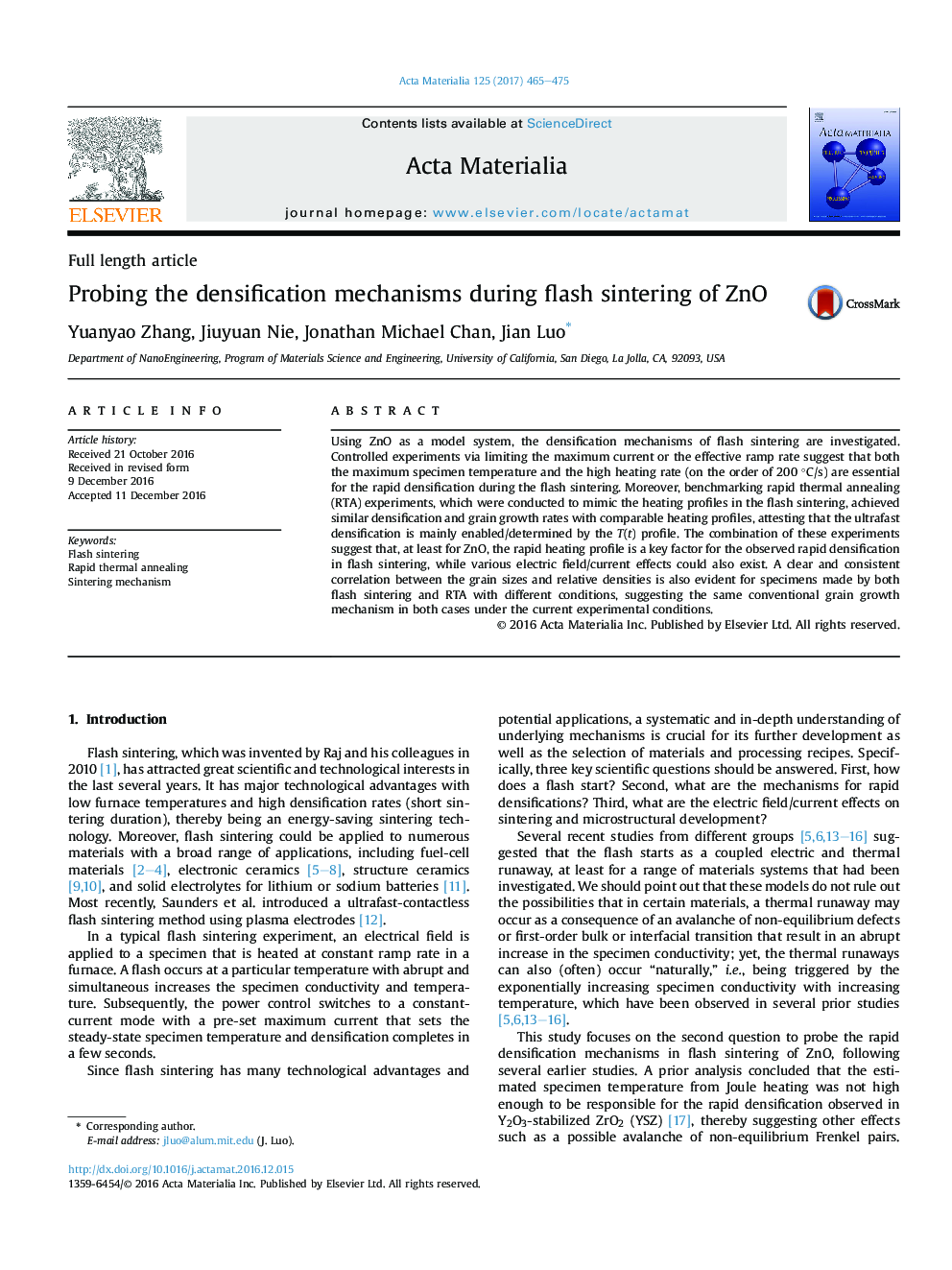 Probing the densification mechanisms during flash sintering of ZnO