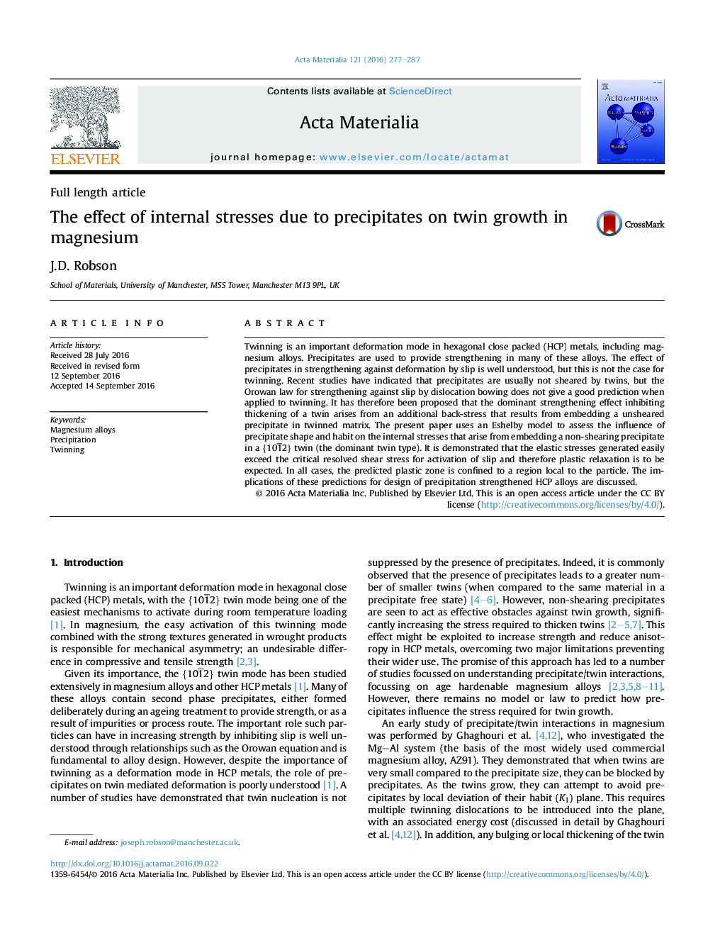 The effect of internal stresses due to precipitates on twin growth in magnesium