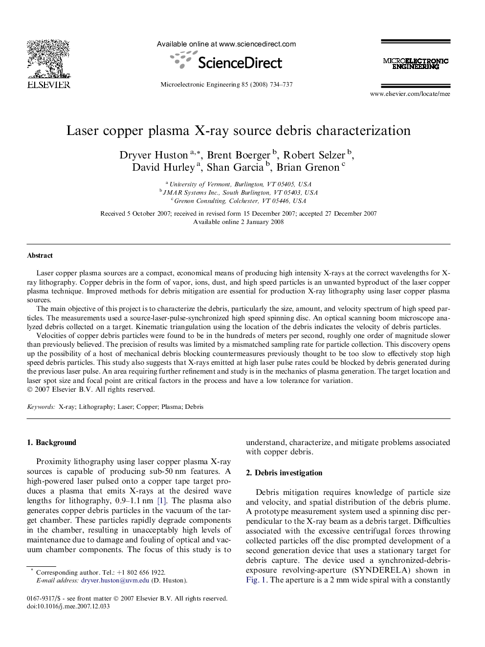 Laser copper plasma X-ray source debris characterization