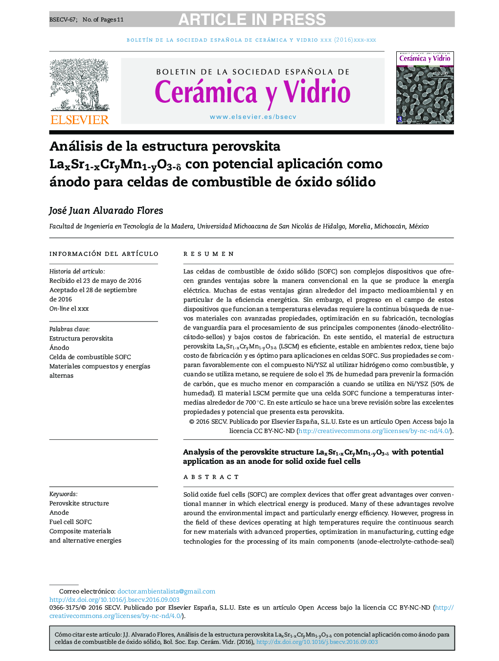 Análisis de la estructura perovskita LaxSr1-xCryMn1-yO3-Î´ con potencial aplicación como ánodo para celdas de combustible de óxido sólido