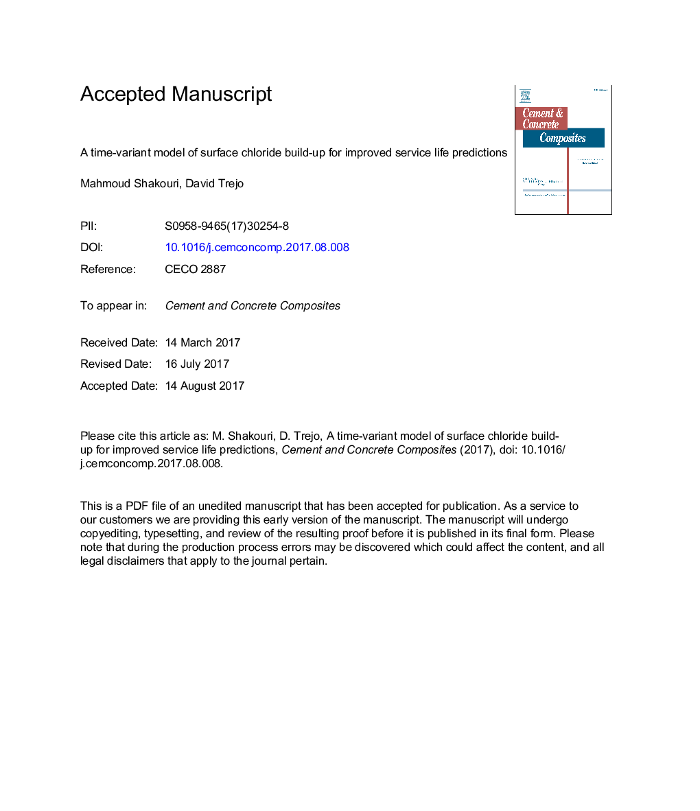 A time-variant model of surface chloride build-up for improved service life predictions