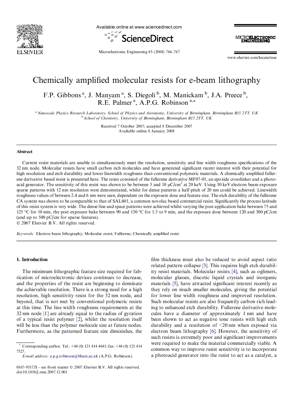 Chemically amplified molecular resists for e-beam lithography