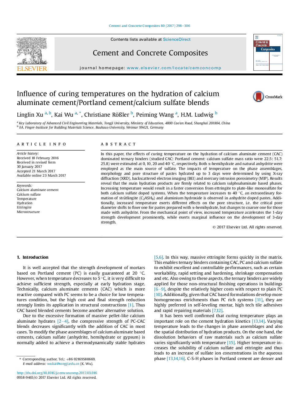 Influence of curing temperatures on the hydration of calcium aluminate cement/Portland cement/calcium sulfate blends