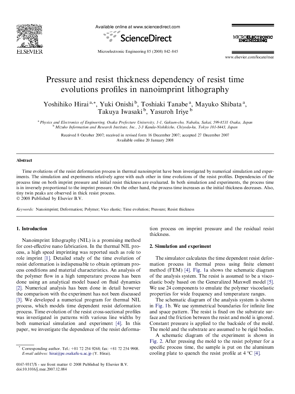 Pressure and resist thickness dependency of resist time evolutions profiles in nanoimprint lithography