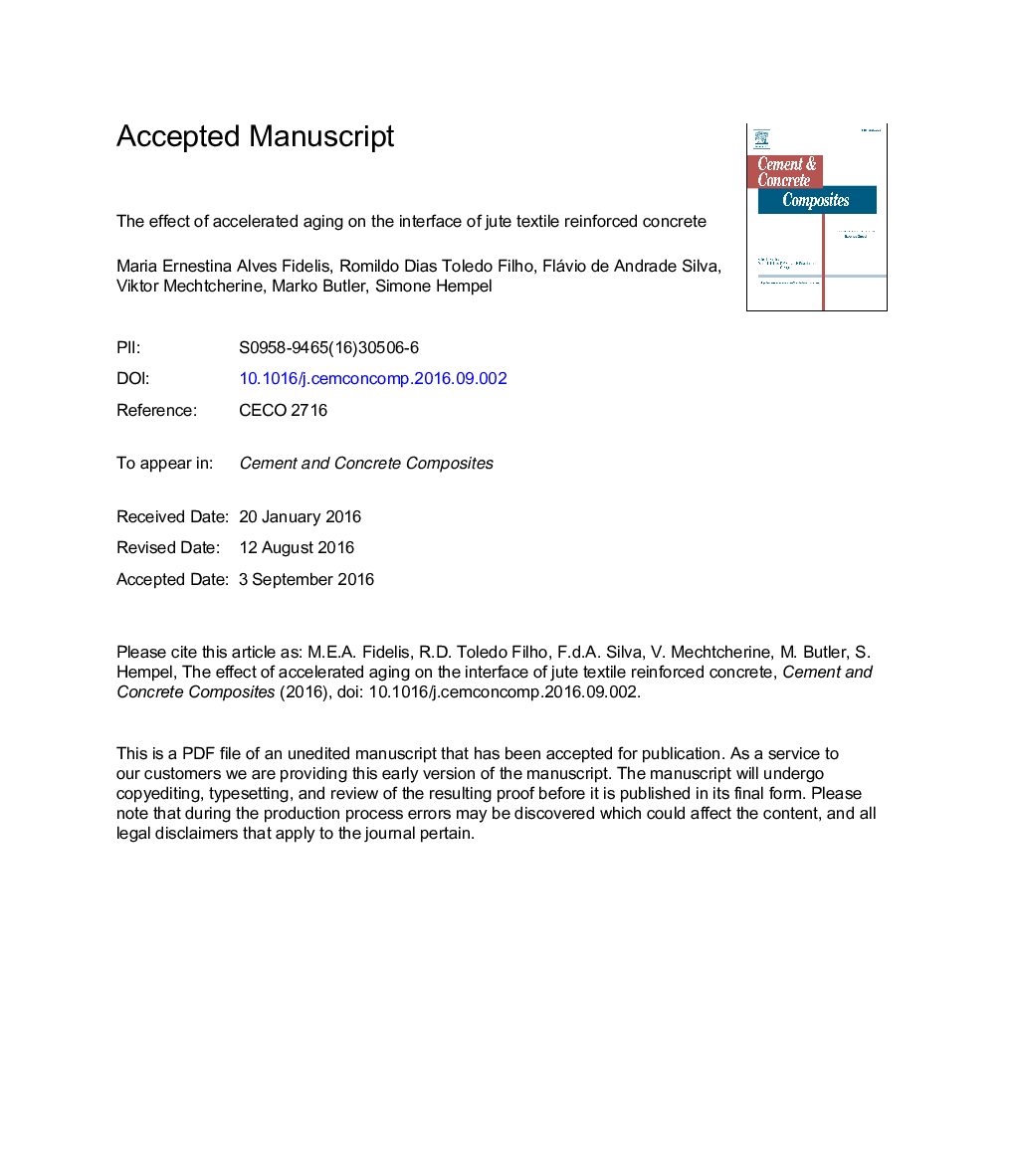 The effect of accelerated aging on the interface of jute textile reinforced concrete