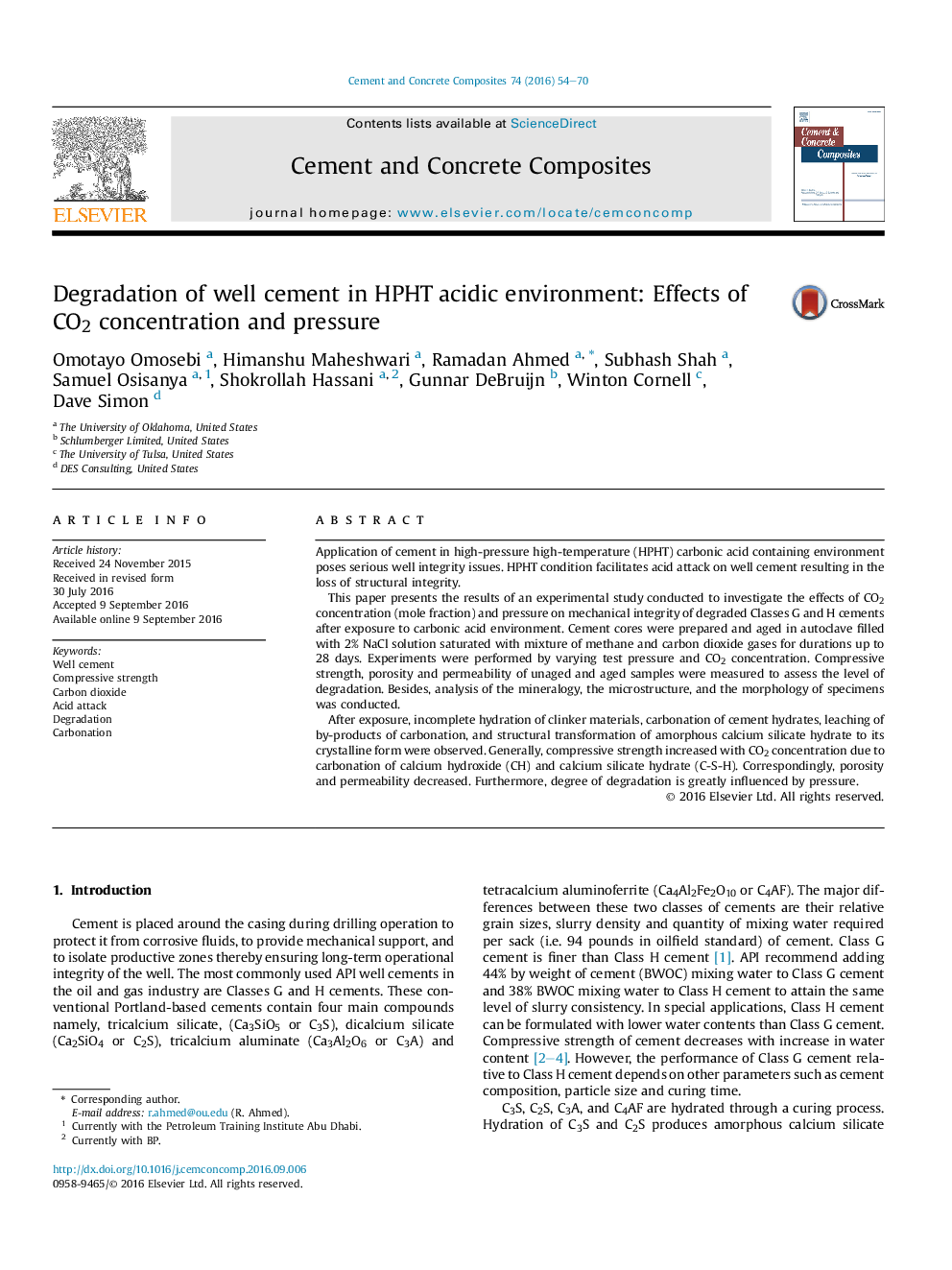 Degradation of well cement in HPHT acidic environment: Effects ofÂ CO2 concentration and pressure