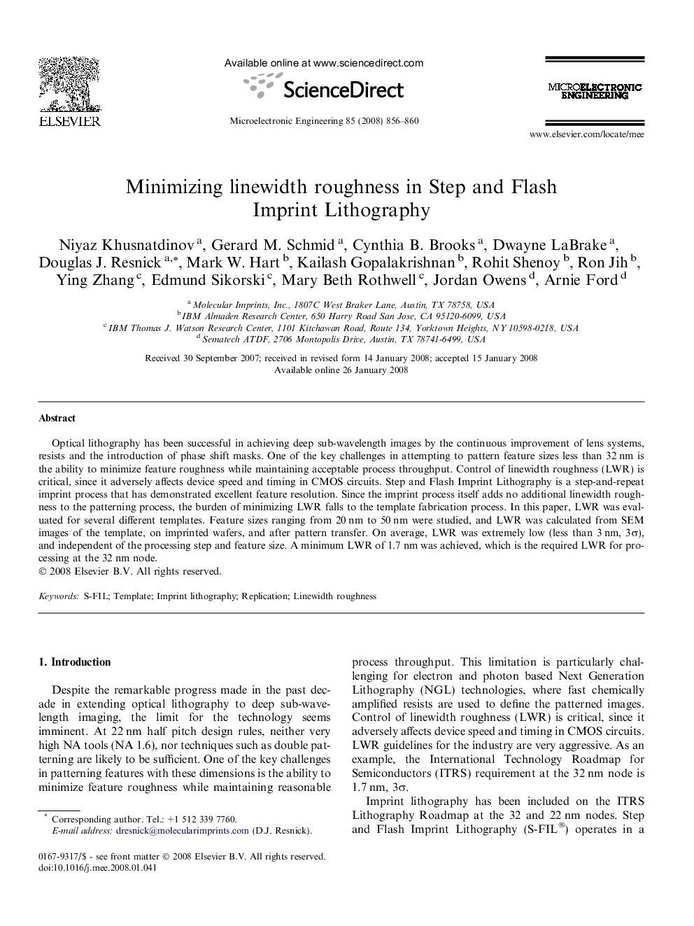 Minimizing linewidth roughness in Step and Flash Imprint Lithography