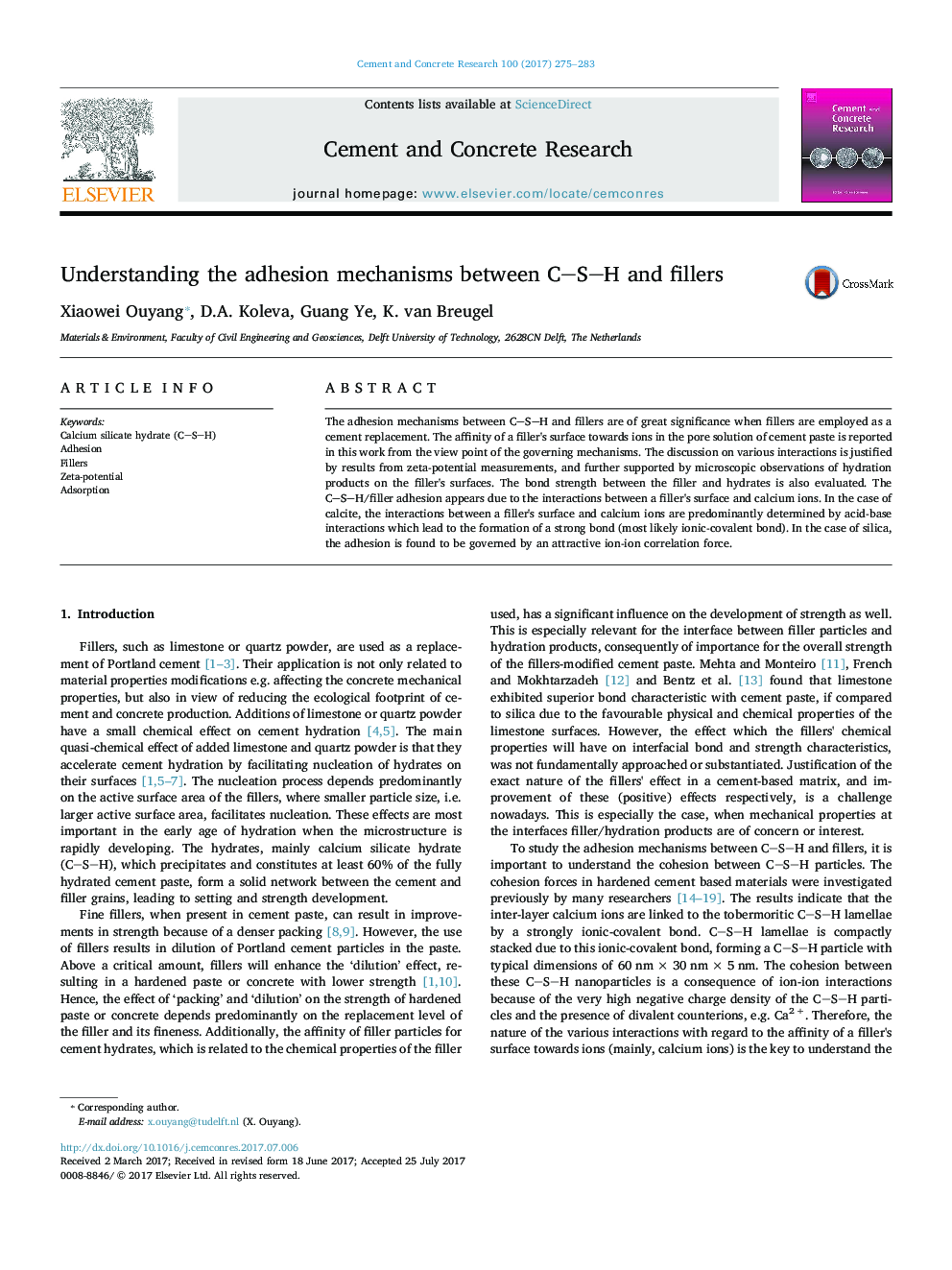 Understanding the adhesion mechanisms between CSH and fillers