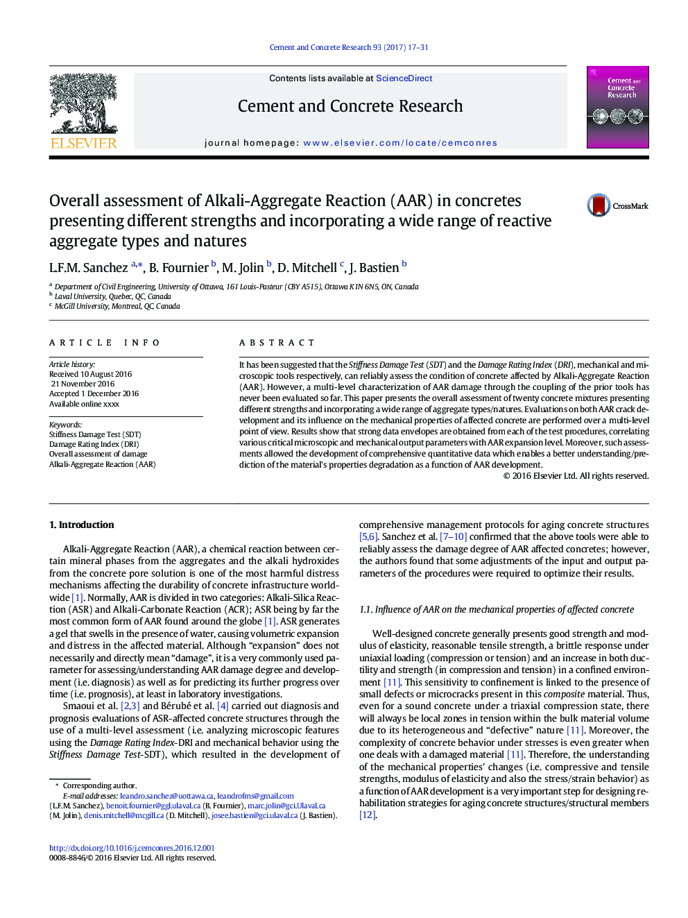 Overall assessment of Alkali-Aggregate Reaction (AAR) in concretes presenting different strengths and incorporating a wide range of reactive aggregate types and natures