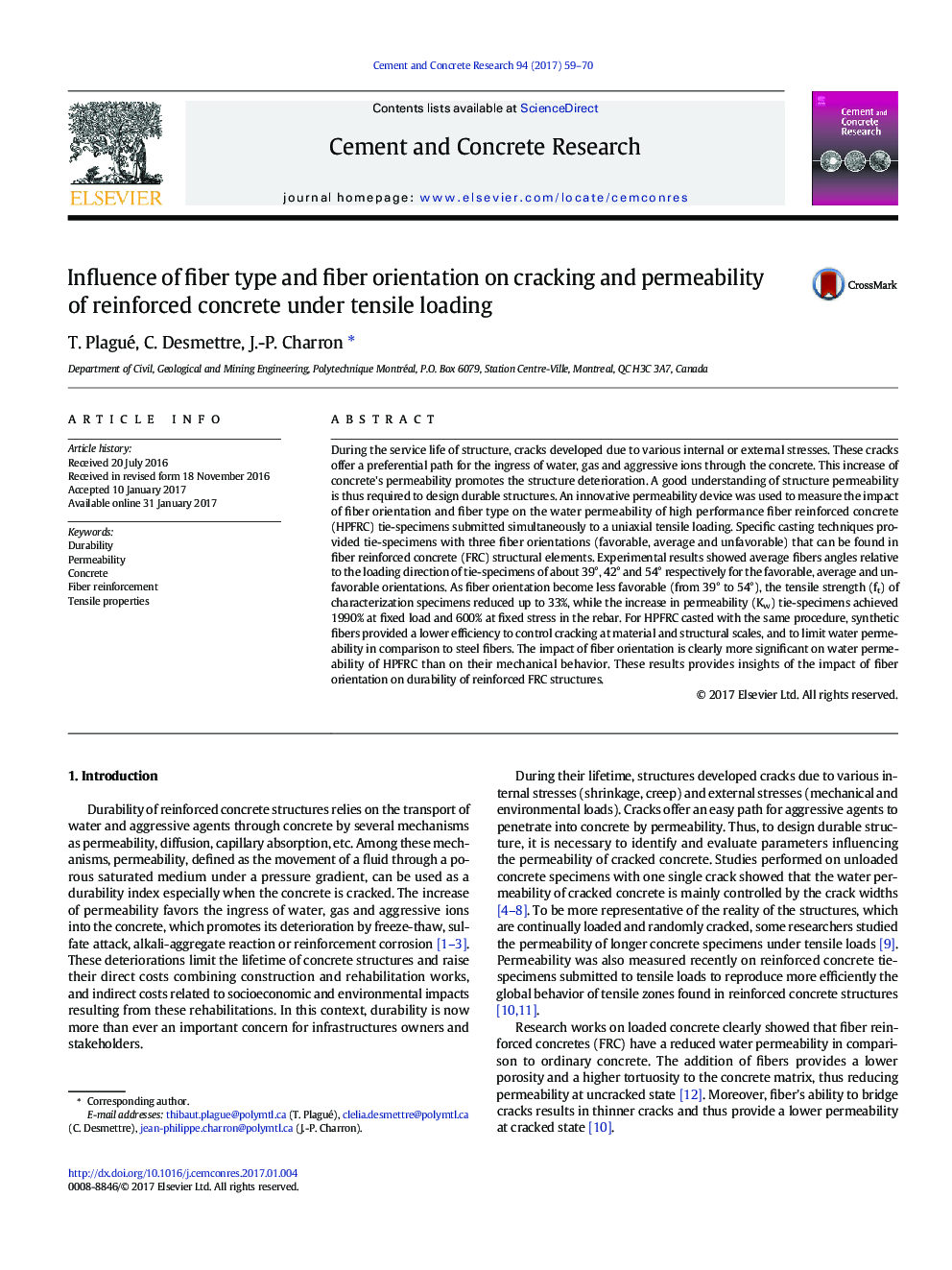 Influence of fiber type and fiber orientation on cracking and permeability of reinforced concrete under tensile loading