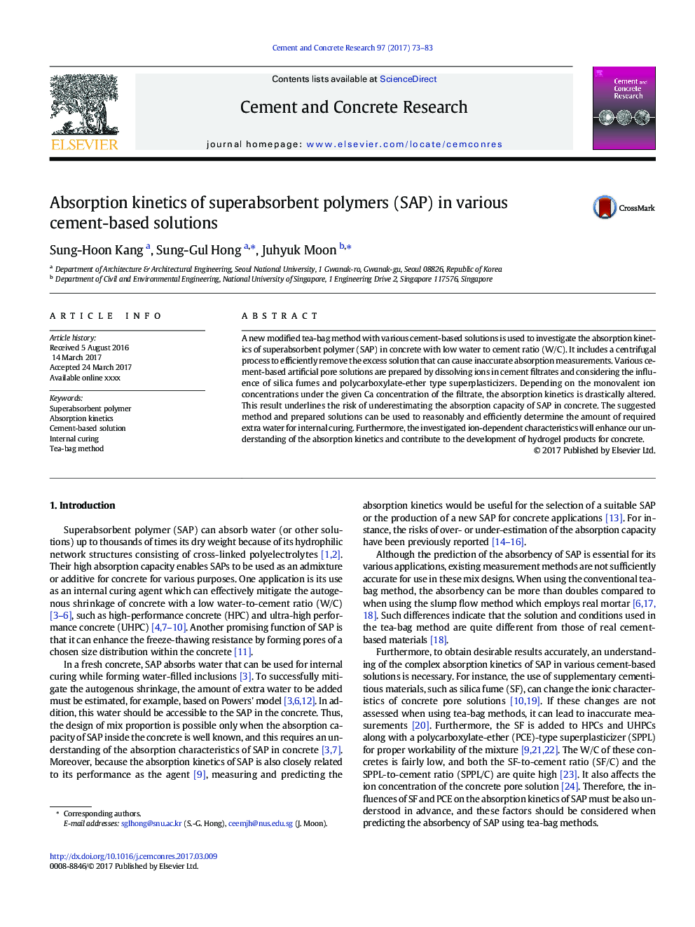 Absorption kinetics of superabsorbent polymers (SAP) in various cement-based solutions