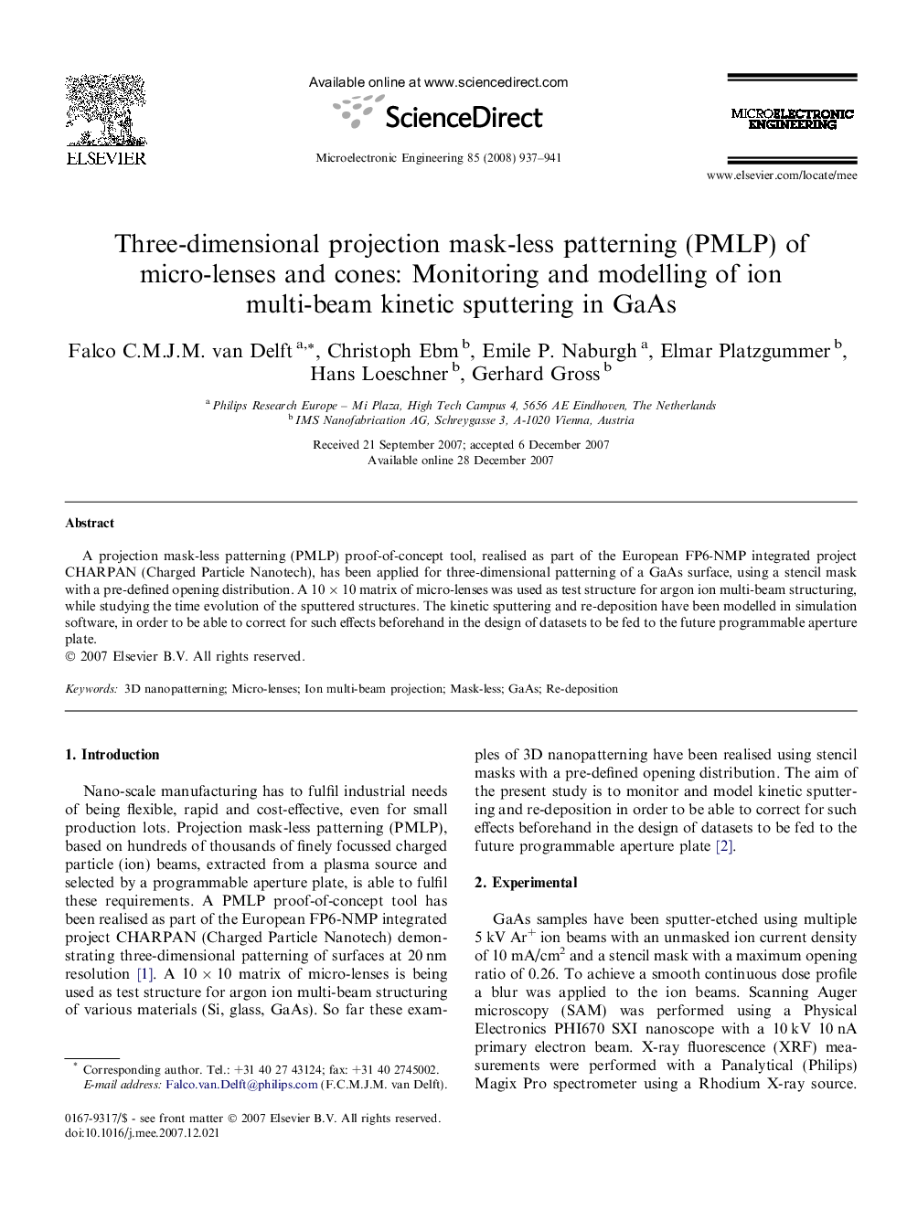 Three-dimensional projection mask-less patterning (PMLP) of micro-lenses and cones: Monitoring and modelling of ion multi-beam kinetic sputtering in GaAs