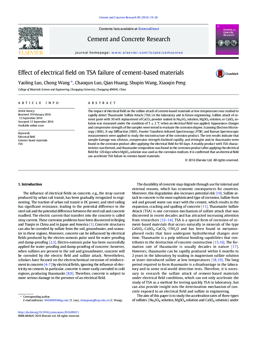 Effect of electrical field on TSA failure of cement-based materials