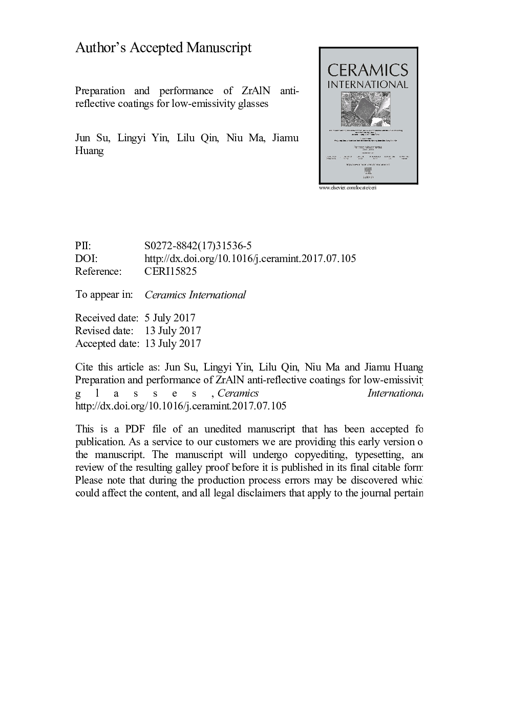 Preparation and performance of ZrAlN anti-reflective coatings for low-emissivity glasses