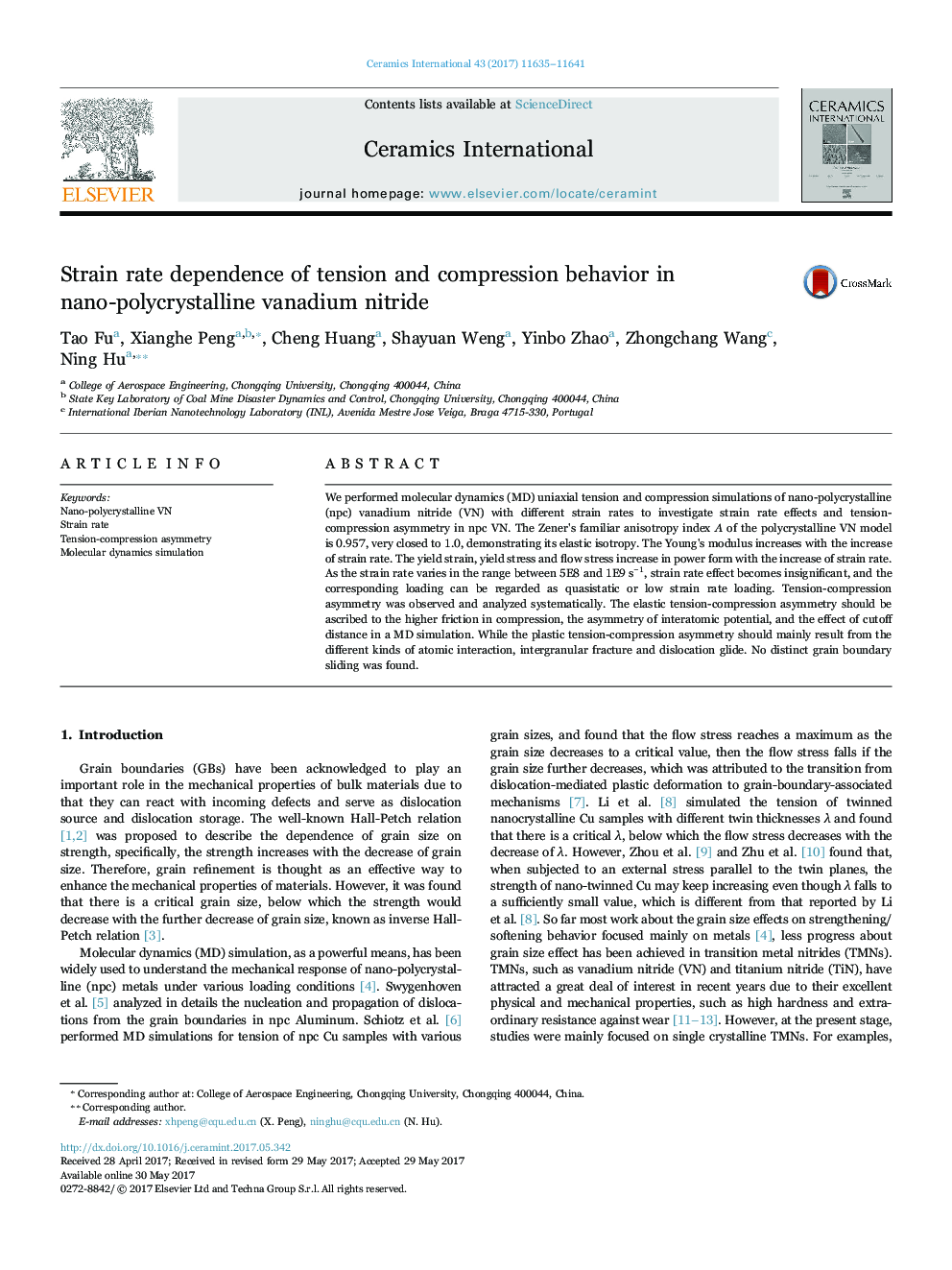 Strain rate dependence of tension and compression behavior in nano-polycrystalline vanadium nitride