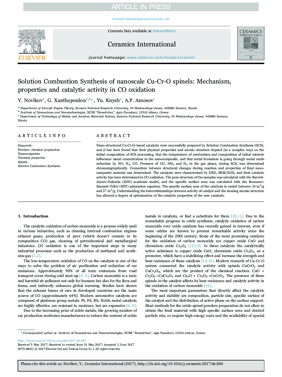 Solution Combustion Synthesis of nanoscale Cu-Cr-O spinels: Mechanism, properties and catalytic activity in CO oxidation