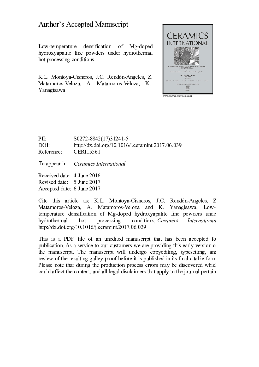 Low-temperature densification of Mg-doped hydroxyapatite fine powders under hydrothermal hot processing conditions