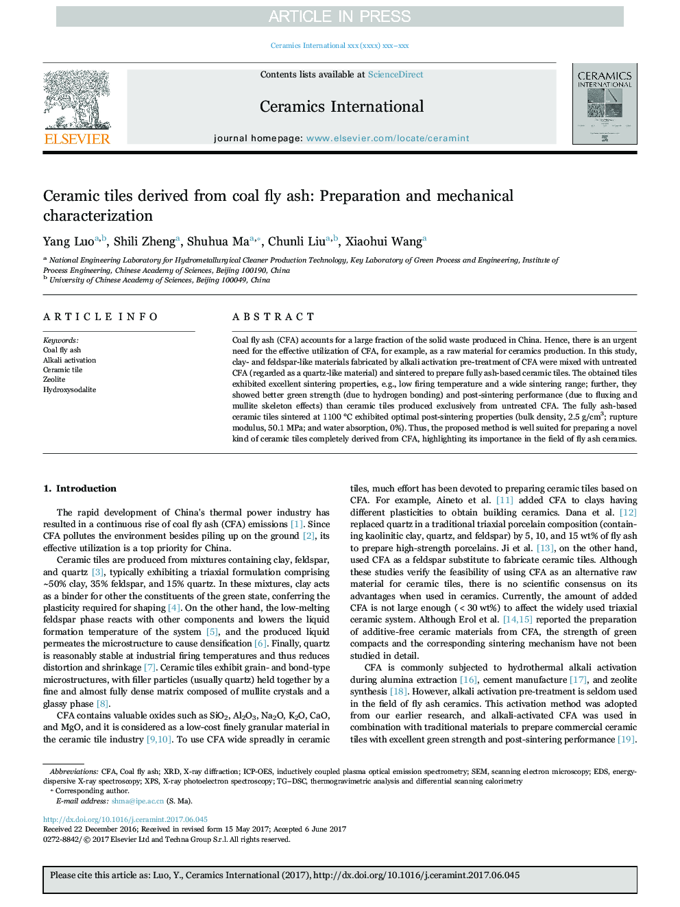 Ceramic tiles derived from coal fly ash: Preparation and mechanical characterization