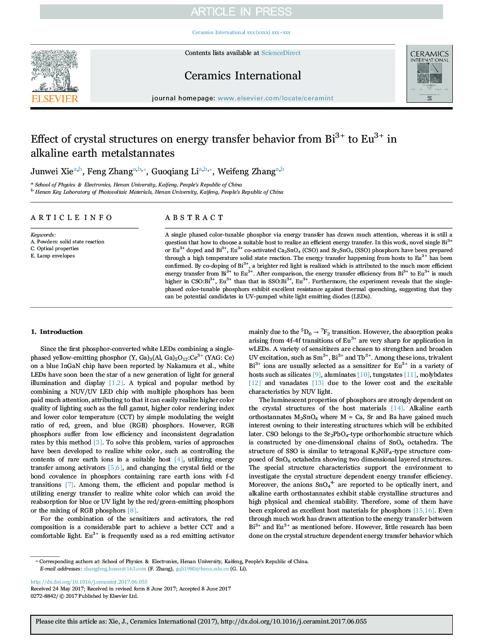 Effect of crystal structures on energy transfer behavior from Bi3+ to Eu3+ in alkaline earth metalstannates