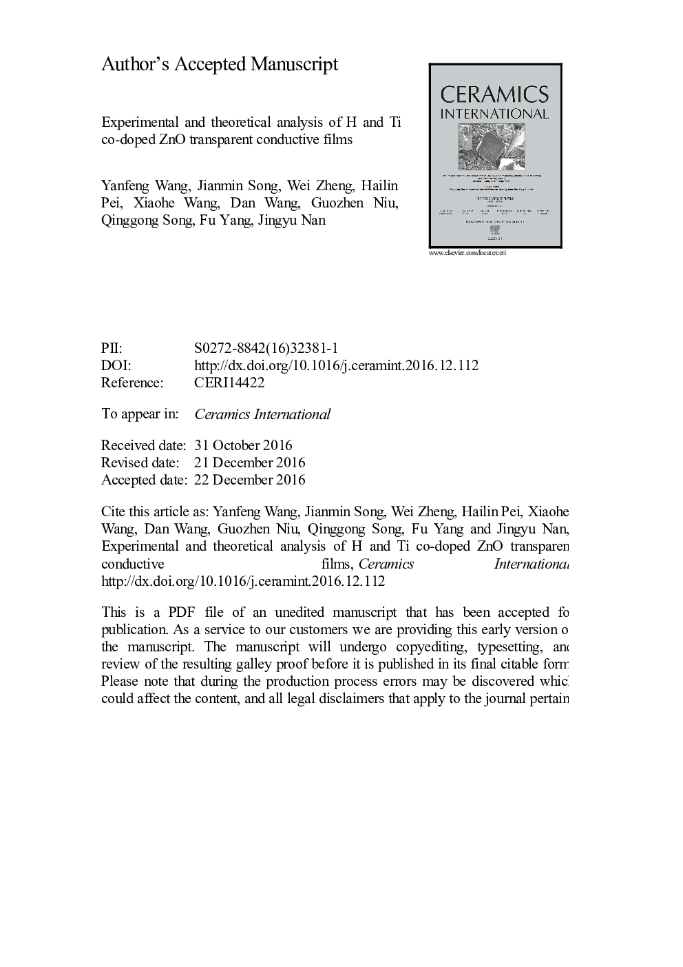 Experimental and theoretical analysis of H and Ti co-doped ZnO transparent conductive films