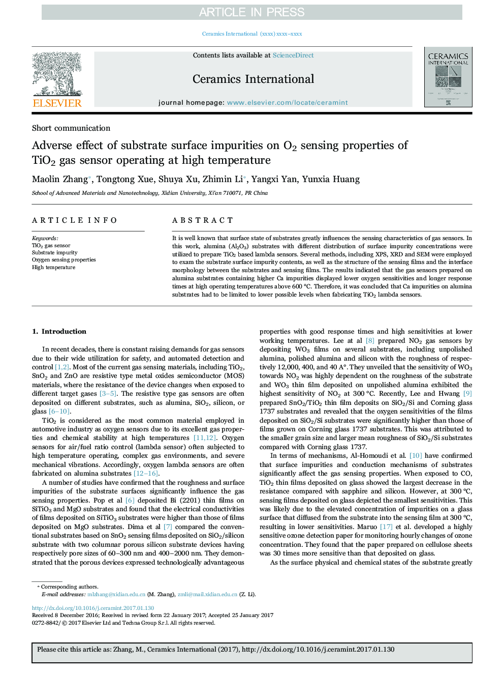 Adverse effect of substrate surface impurities on O2 sensing properties of TiO2 gas sensor operating at high temperature