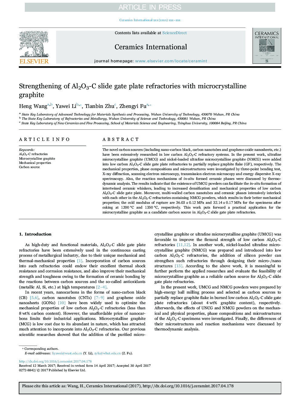 Strengthening of Al2O3-C slide gate plate refractories with microcrystalline graphite