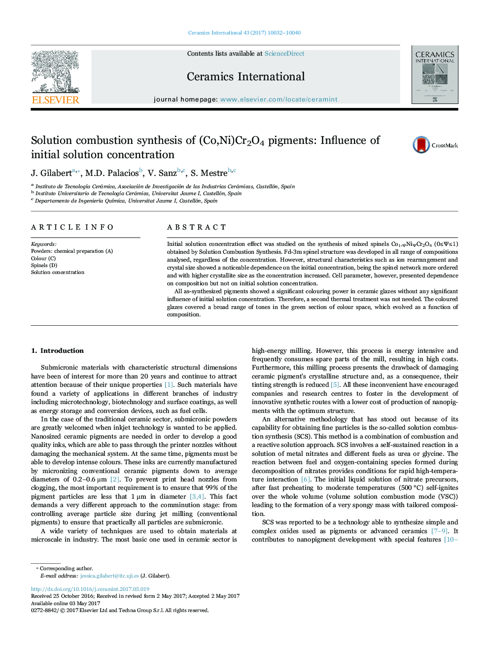 Solution combustion synthesis of (Co,Ni)Cr2O4 pigments: Influence of initial solution concentration