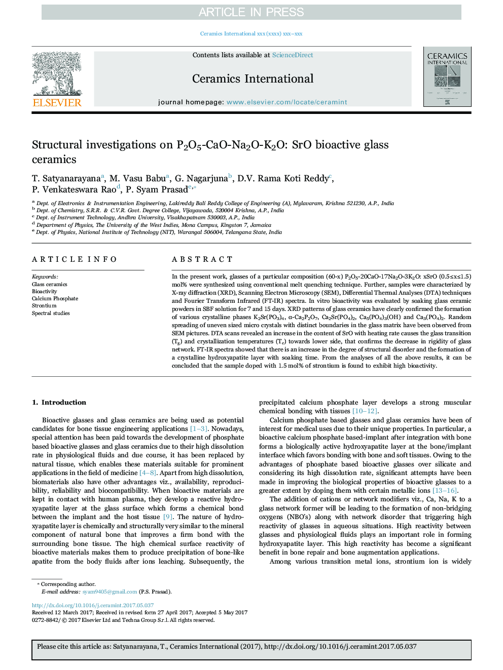 Structural investigations on P2O5-CaO-Na2O-K2O: SrO bioactive glass ceramics