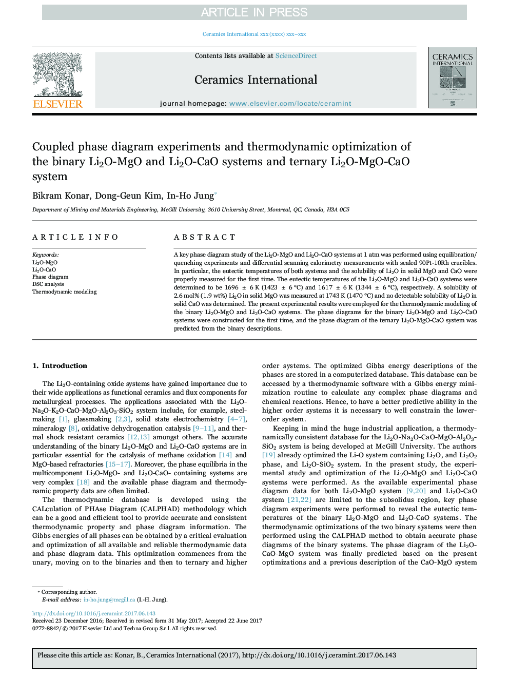 Coupled phase diagram experiments and thermodynamic optimization of the binary Li2O-MgO and Li2O-CaO systems and ternary Li2O-MgO-CaO system