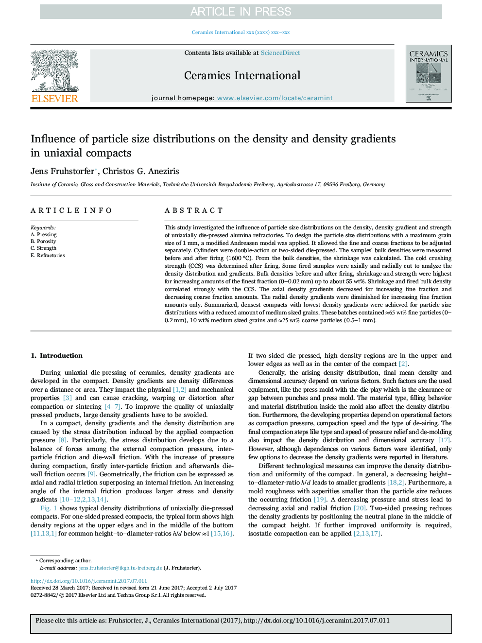 Influence of particle size distributions on the density and density gradients in uniaxial compacts