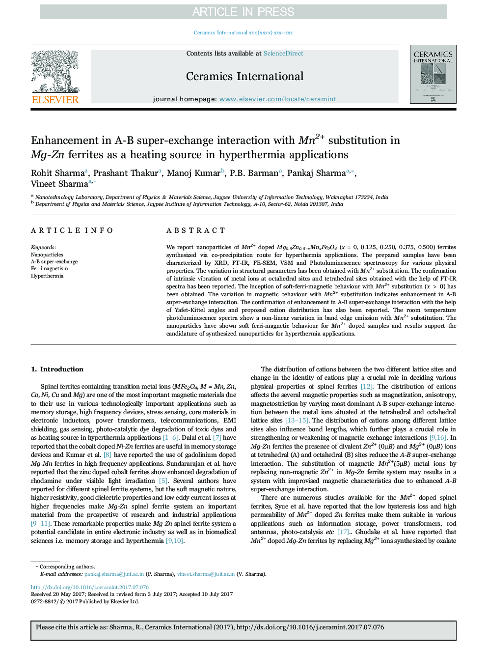 Enhancement in A-B super-exchange interaction with Mn2+ substitution in Mg-Zn ferrites as a heating source in hyperthermia applications